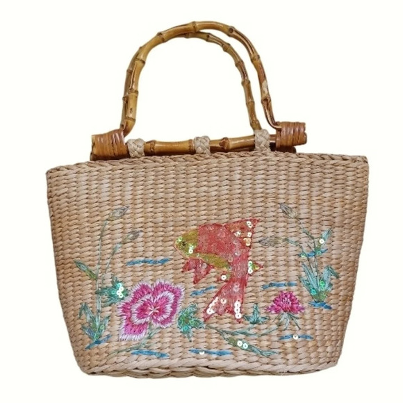 Capelli of New York Handbags - Cappelli Straw Bag with Sequined Fish